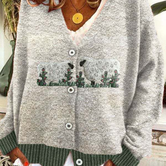 Dames Vintage Sweater met Fåremønster en V-hals 5