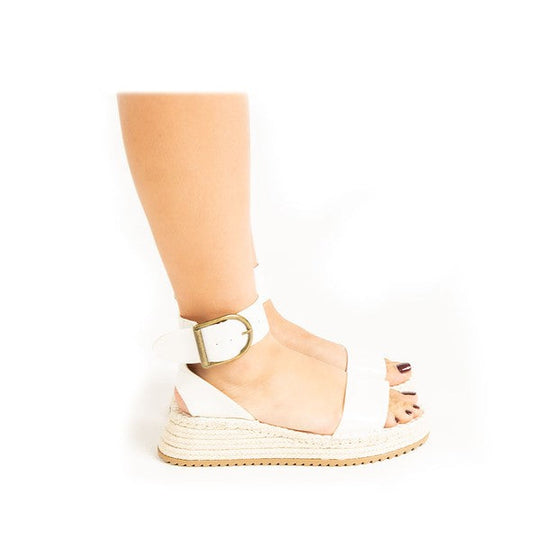 Dames Wedge Sandalen met Enkelbandje Wit 1