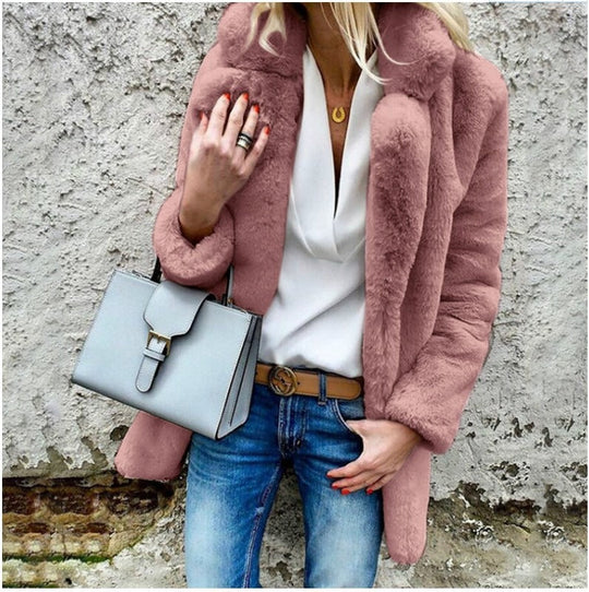Damesjas Winter Oversized Faux Fur Met Vouwkraag 3