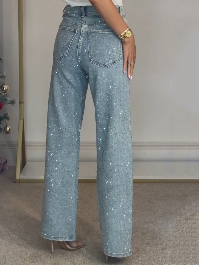 Damesjeans Hoge Taille met Glinsterende Details 3