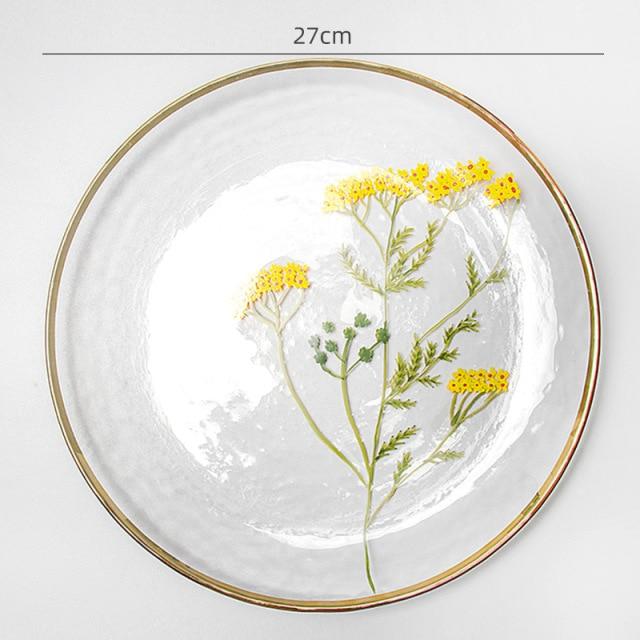 Decoratief Glasbord Bloemenprint Gouden Rand 5