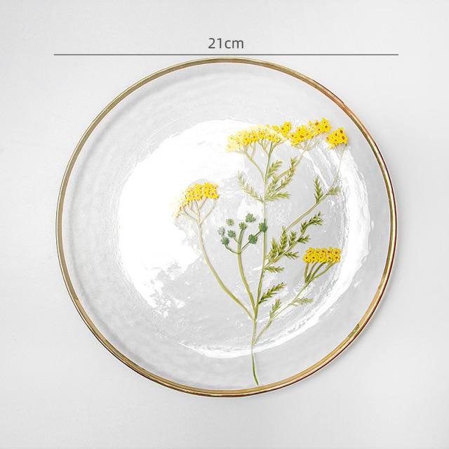 Decoratief Glasbord Bloemenprint Gouden Rand 6