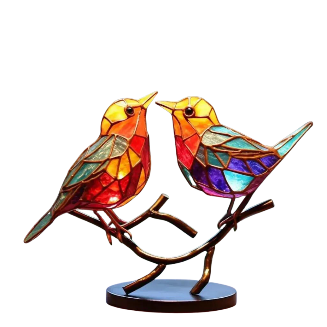 Decoratieve Sculptuur van Kleurrijke Vogels op Tak 1
