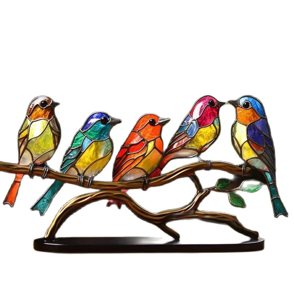Decoratieve Sculptuur van Kleurrijke Vogels op Tak 4