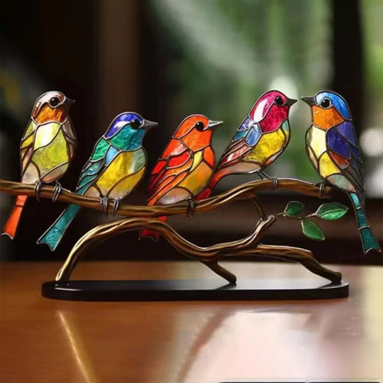 Decoratieve Sculptuur van Kleurrijke Vogels op Tak 7