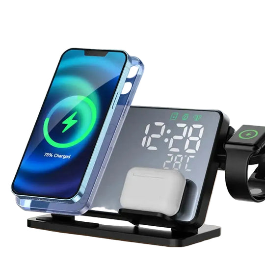 Draadloos 3-in-1 Laadstation met Wekker Modern Ontwerp 0