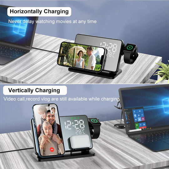 Draadloos 3-in-1 Laadstation met Wekker Modern Ontwerp 2