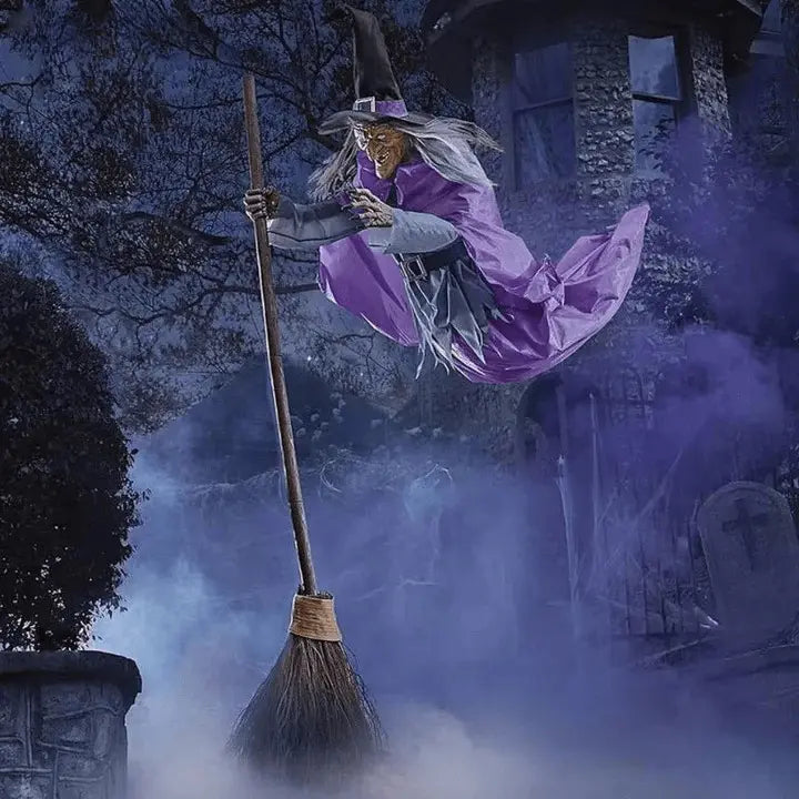 Halloween Decoratie Vliegende Heks met Licht en Geluid 0