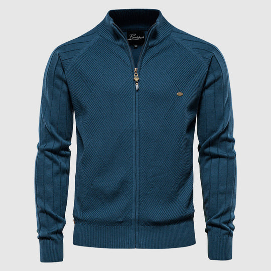 Heren Cardigan Zip-Up Met Geribbelde Textuur voor Casual en Semi-Formele Stijl 4