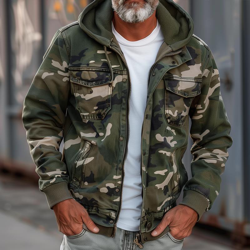 Heren Cargojack Camouflage Met Capuchon Trendy Casual Stijl 0