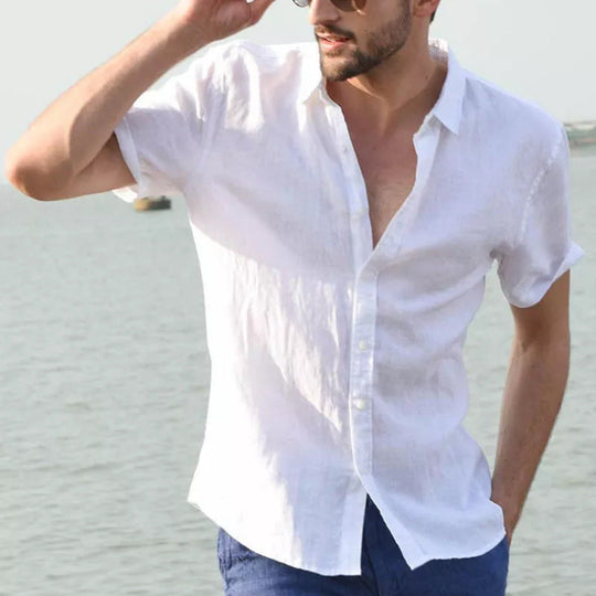 Heren Casual Shirt Korte Mouwen Met Button-Down Kraag 0