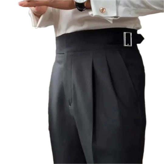 Heren Hoge Taille Broek Tailored Fit Met Geplooide Voorkant 0