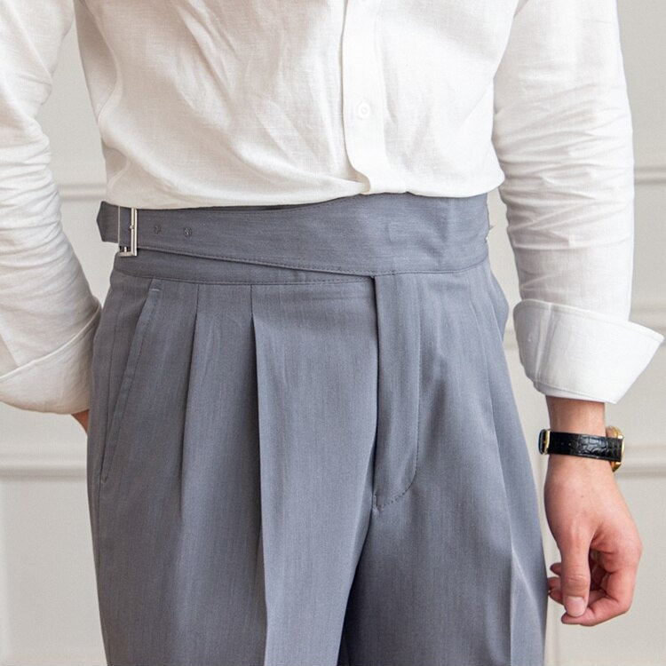 Heren Hoge Taille Broek Tailored Fit Met Geplooide Voorkant 2