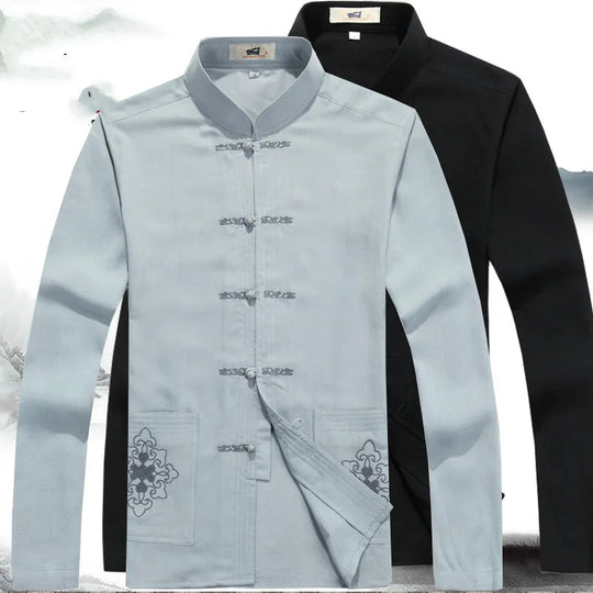 Heren Kleding Set Japanse Stijl met Lange Mouwen en Broek 1