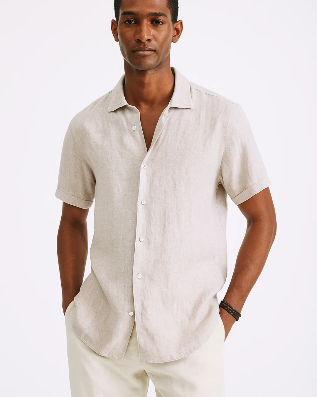 Heren Korte Mouwen Casual Shirt met Borstzak 6