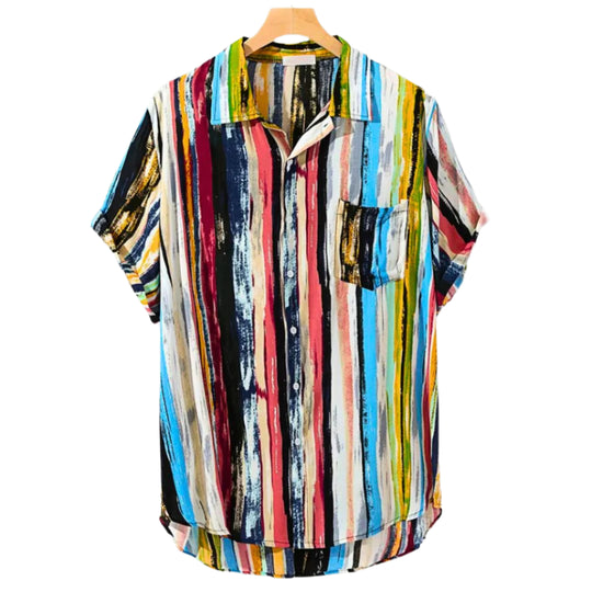 Heren Overhemd Met Multikleurige Strepen Casual Stijl 0