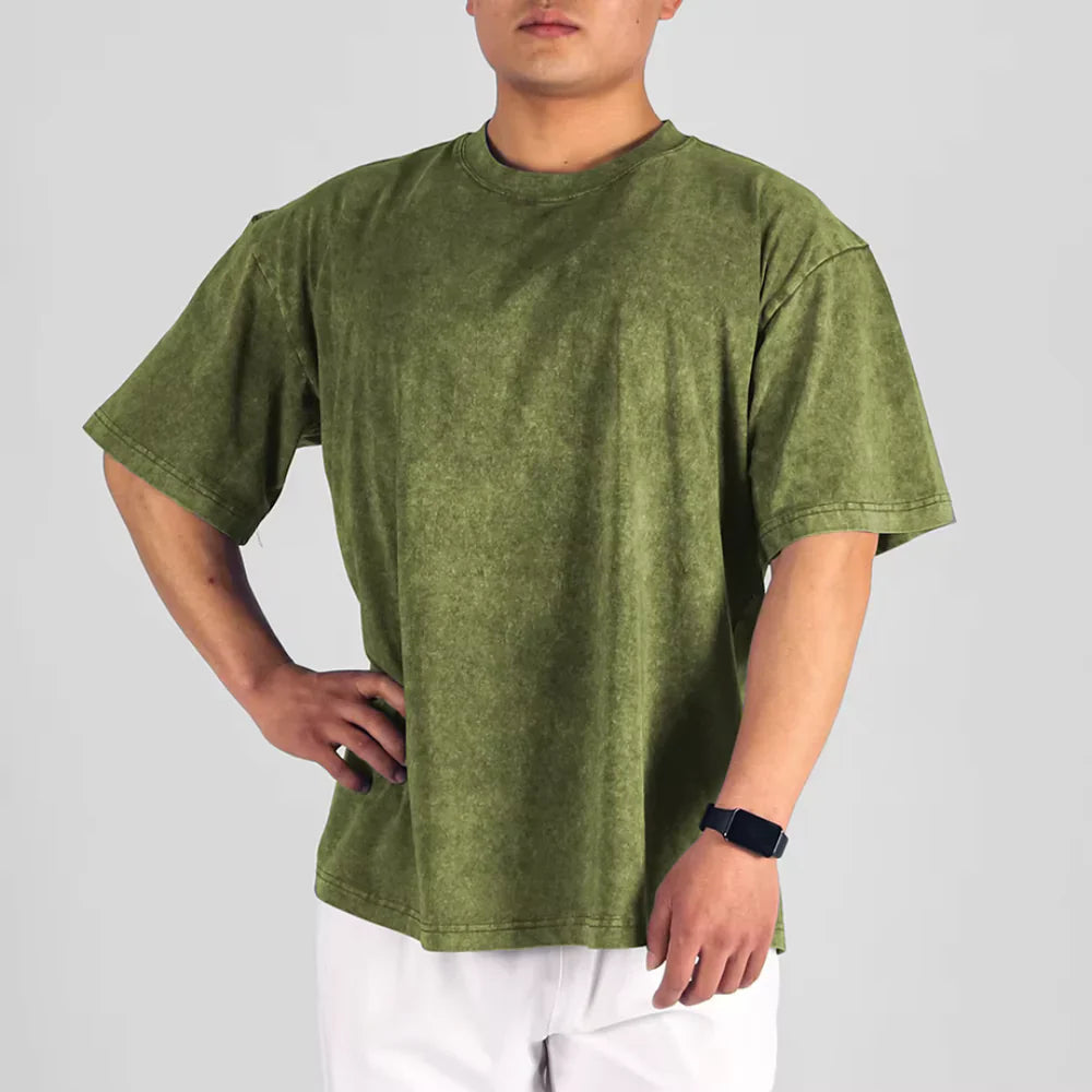 Heren Oversized T-Shirt Casual Stijl Met Vintage Waseffect 18