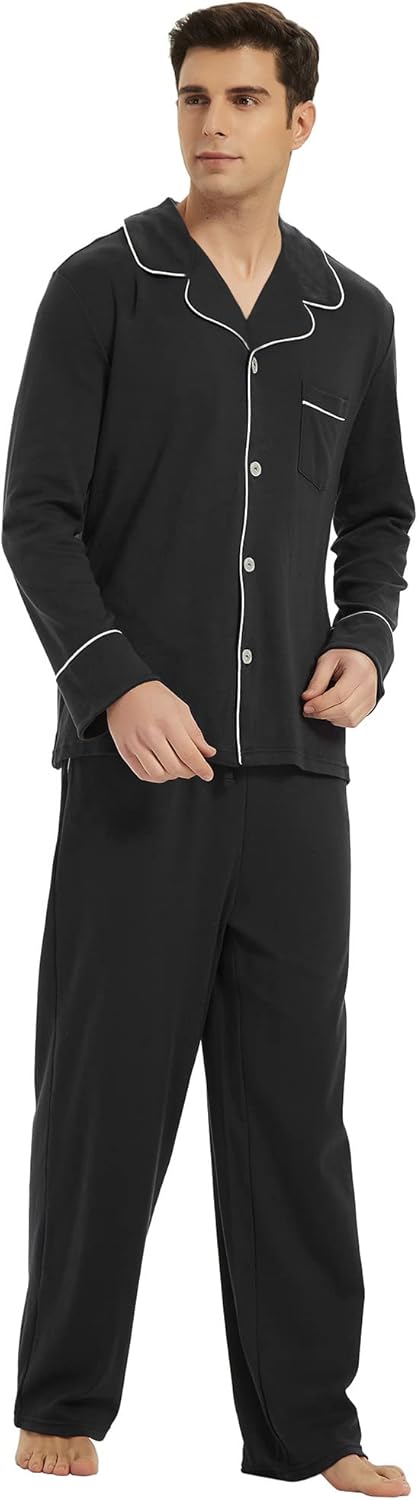 Heren Pyjama Set Lange Mouwen Klassiek Met Zijzakken 0