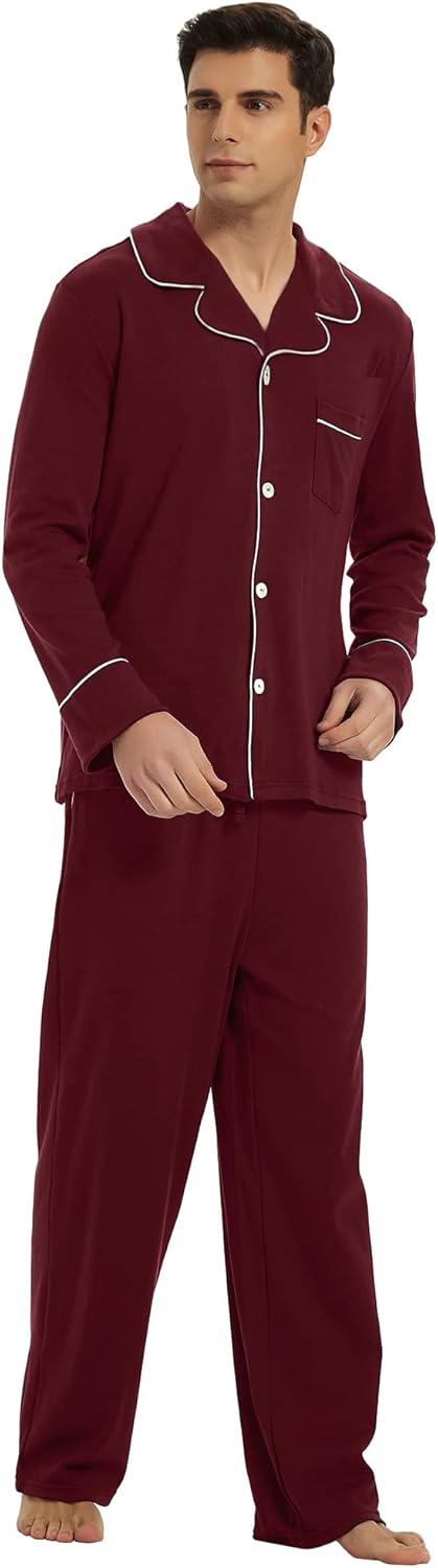 Heren Pyjama Set Lange Mouwen Klassiek Met Zijzakken 10