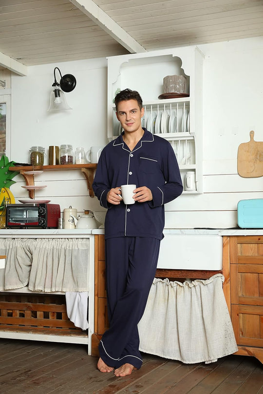 Heren Pyjama Set Lange Mouwen Klassiek Met Zijzakken 2
