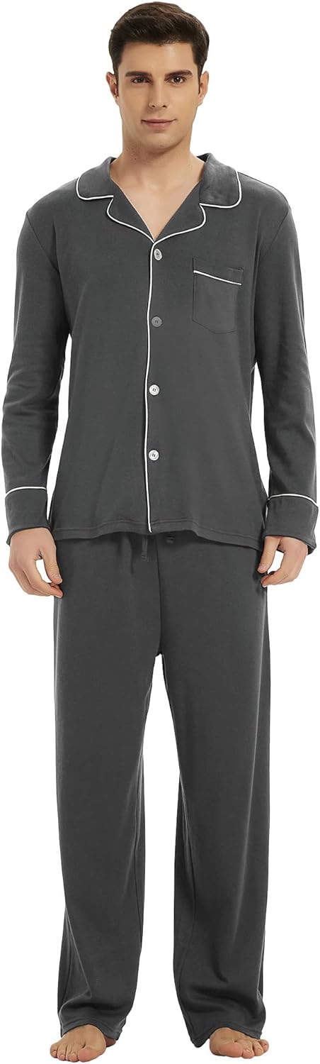 Heren Pyjama Set Lange Mouwen Klassiek Met Zijzakken 8