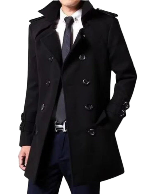 Heren Trenchcoat Halflang Met Dubbele Rij Knopen voor Mannen 0