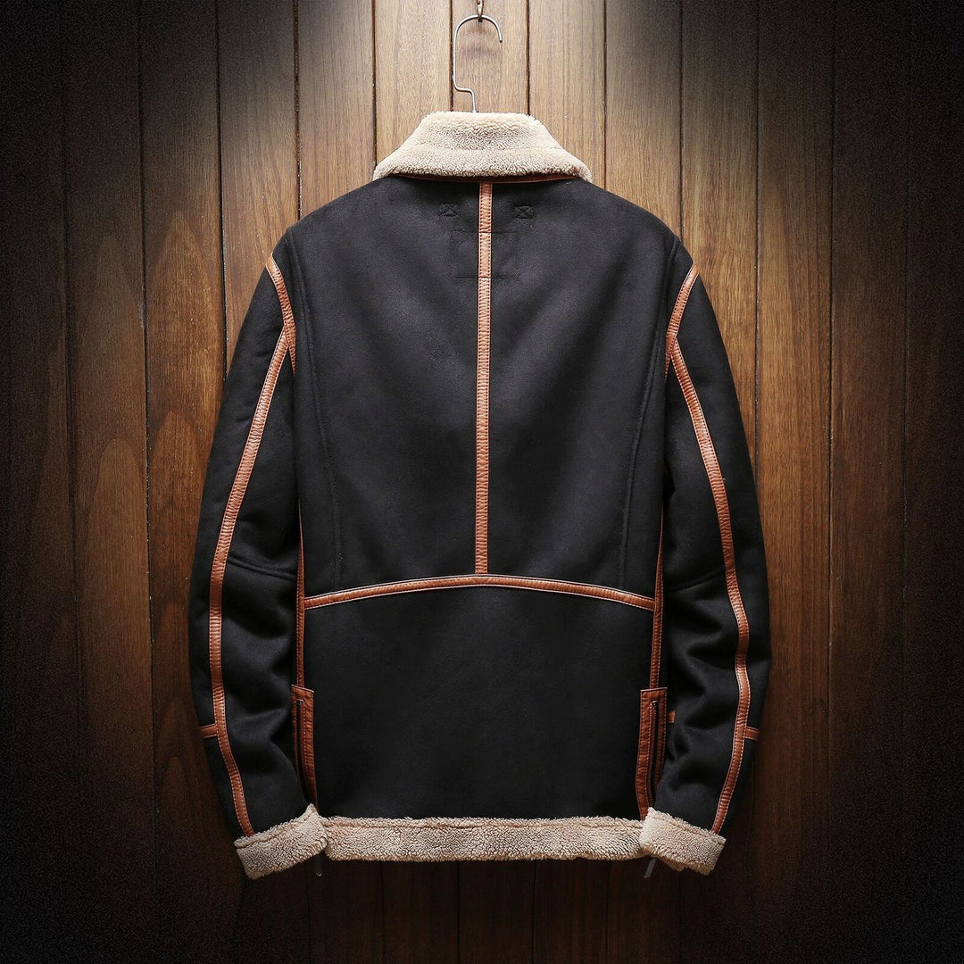 Heren Winterjas Vintage Suède Met Oversized Zakken Fleece Voering 1