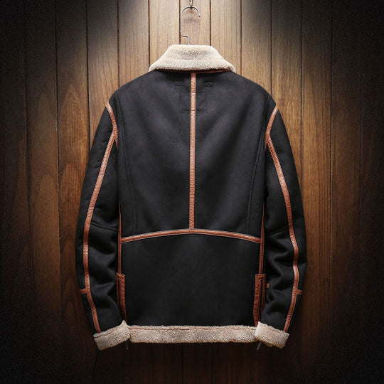 Heren Winterjas Vintage Suède Met Oversized Zakken Fleece Voering 1