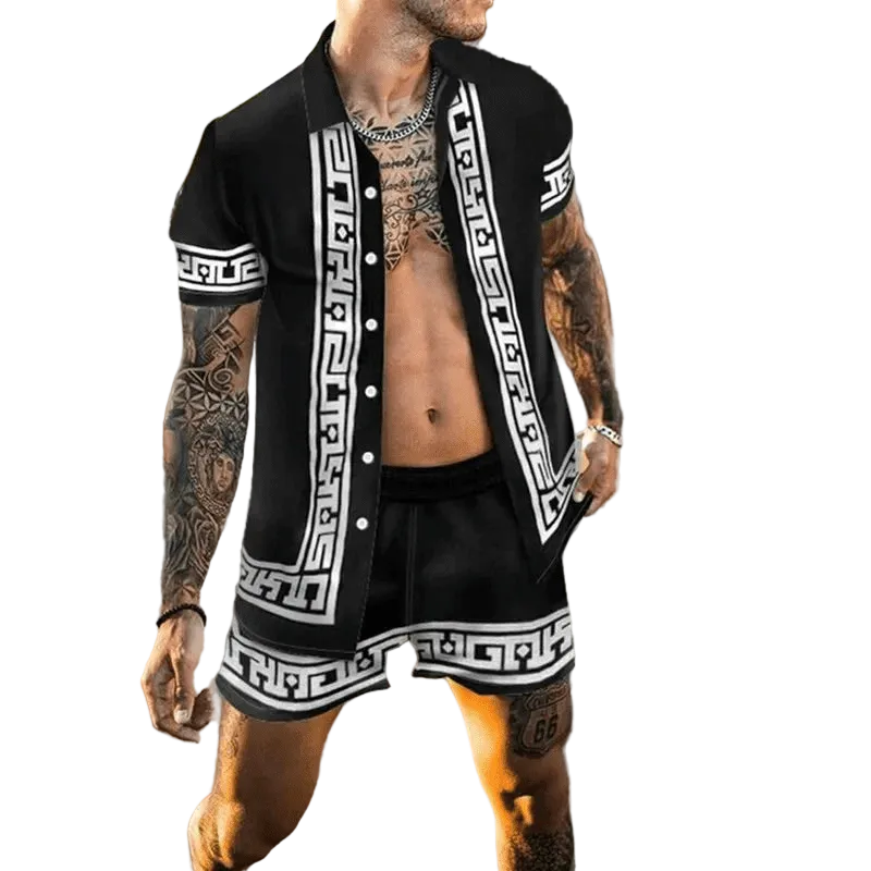 Heren Zomerset 3D Patchwork Design met Korte Mouwen en Comfortabele Shorts 0