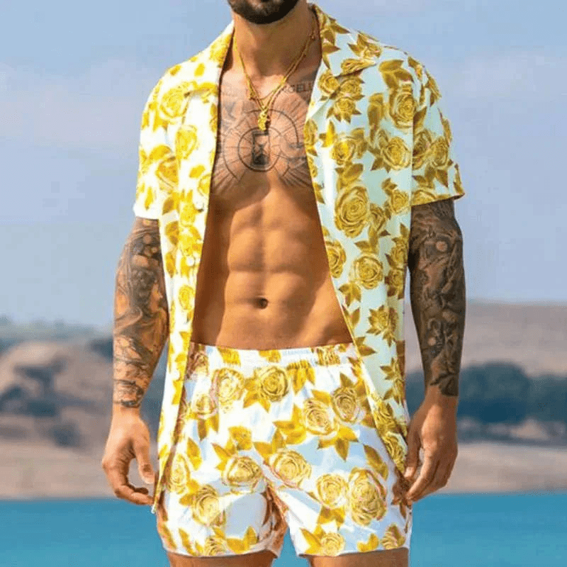 Heren Zomerset 3D Patchwork Design met Korte Mouwen en Comfortabele Shorts 6
