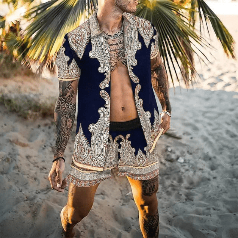 Heren Zomerset 3D Patchwork Design met Korte Mouwen en Comfortabele Shorts 8