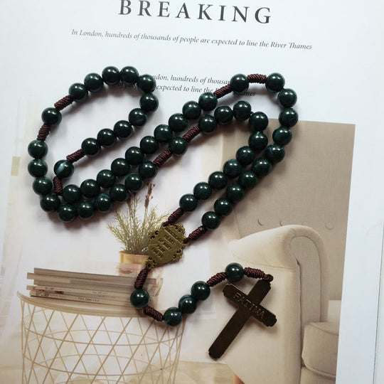 Heren en Dames Rozenkrans Ketting met Medaille en Mosagaat Design 1