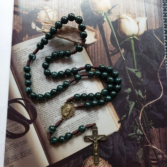 Heren en Dames Rozenkrans Ketting met Medaille en Mosagaat Design 2
