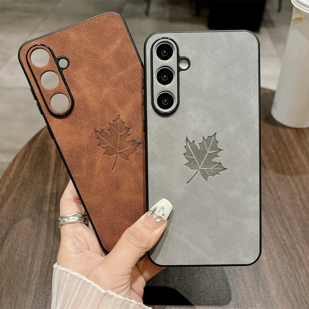 Hoes voor Samsung S24 S23 S22 S21 Plus Ultra met Esdoornbladeren 0