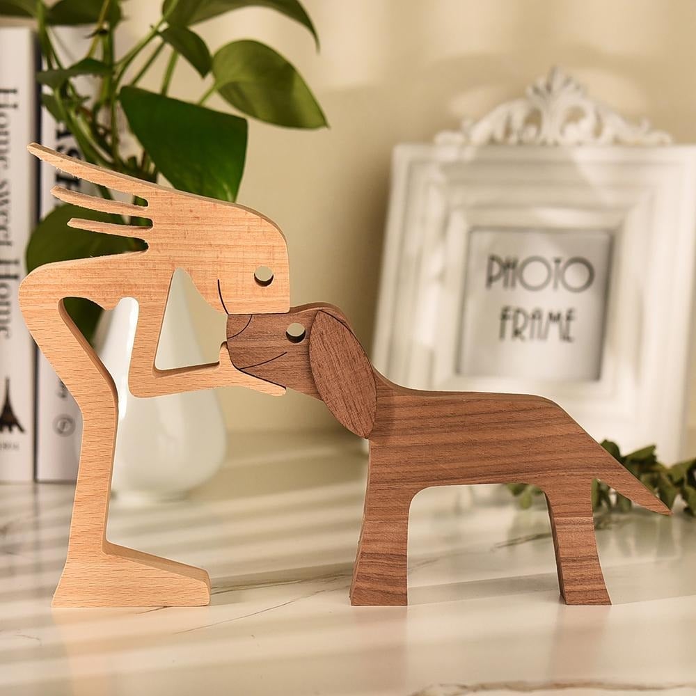 Honden Beeldje Handgesneden Rustiek Decoratief Kunstwerk 2