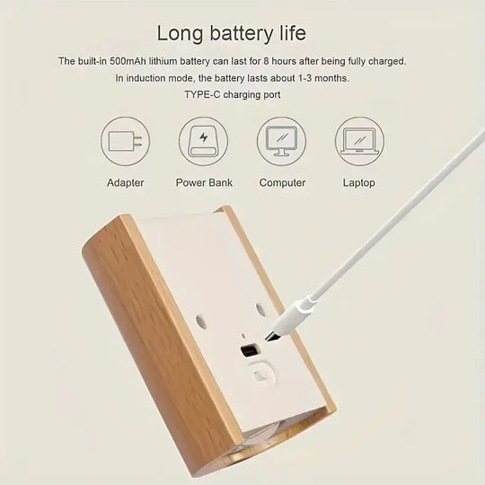 Houten Lamp met Bewegingssensor en Oplaadbare Batterij 7