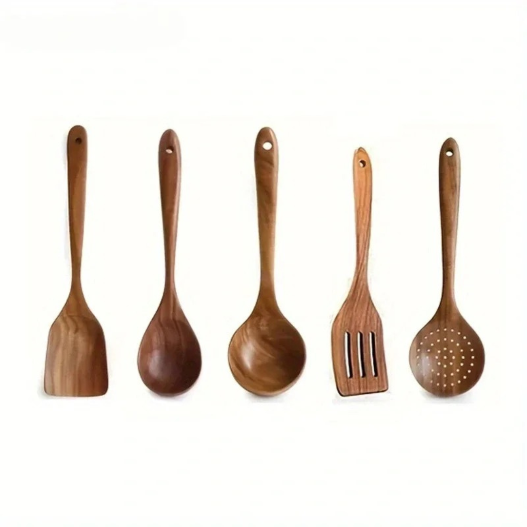 Houten Pannenset 5-delig voor Koken en Serveren 6