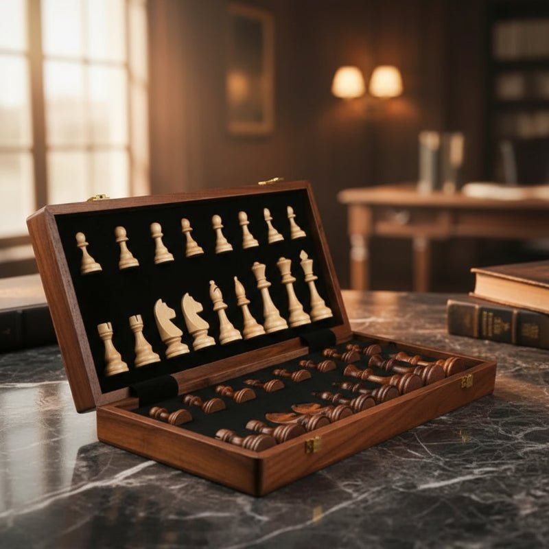Houten Schaakspel Opvouwbaar met Massieve Schaakstukken voor Serieuze Spelers 0