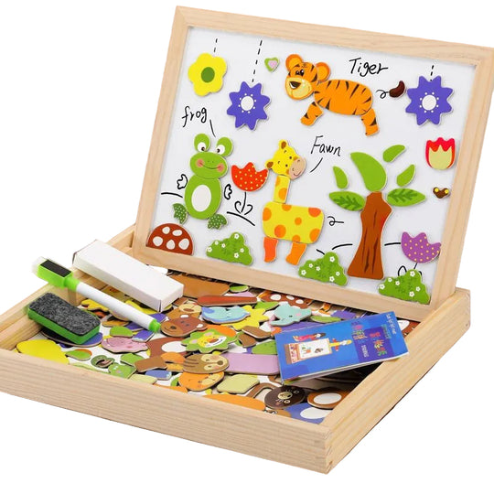 Kinderen 2-in-1 Montessori Tekenbord met Magnetisch en Krijtbord 0