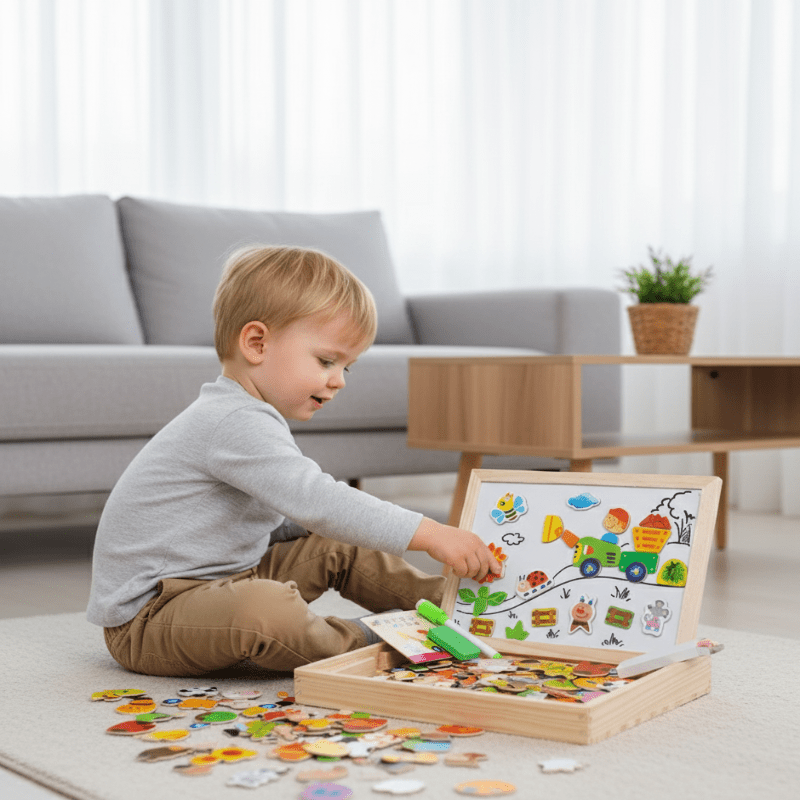 Kinderen 2-in-1 Montessori Tekenbord met Magnetisch en Krijtbord 1