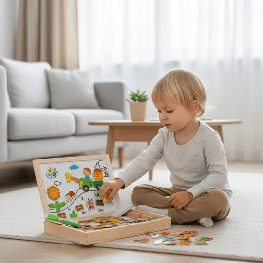 Kinderen 2-in-1 Montessori Tekenbord met Magnetisch en Krijtbord 2