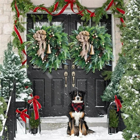 Kunstmatige Kerstkrans met Dennentakken en Jute Strik 1