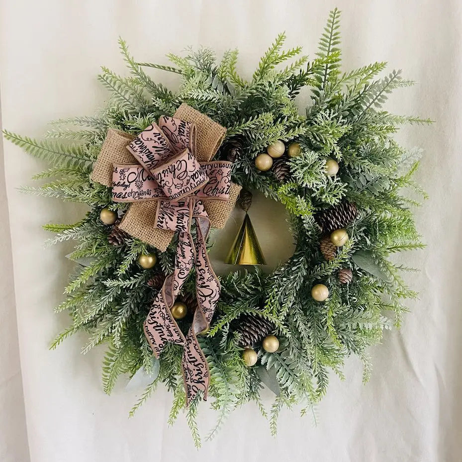 Kunstmatige Kerstkrans met Dennentakken en Jute Strik 5