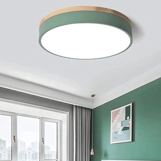 LED Plafondlamp met Natuurlijke Houtnerf en Groen Accent 2