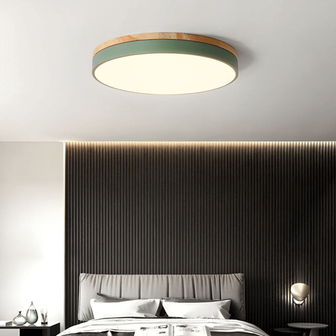 LED Plafondlamp met Natuurlijke Houtnerf en Groen Accent 3