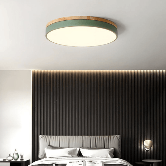 LED Plafondlamp met Natuurlijke Houtnerf en Groen Accent 3