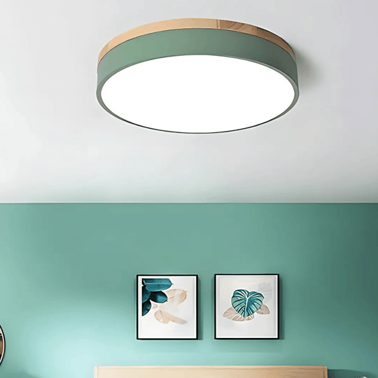 LED Plafondlamp met Natuurlijke Houtnerf en Groen Accent 4