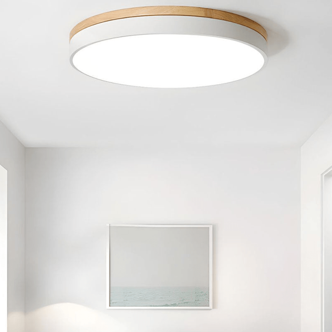 LED Plafondlamp met Natuurlijke Houtnerf en Groen Accent 7