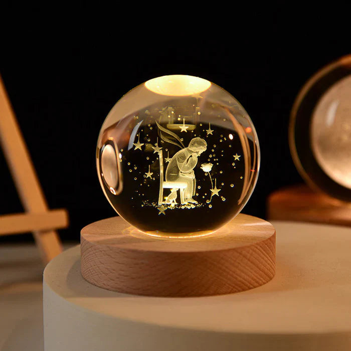 Lichtgevende Maan Kristallen Bol met Houten Basis 10