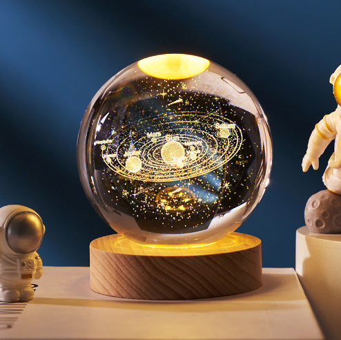 Lichtgevende Maan Kristallen Bol met Houten Basis 11